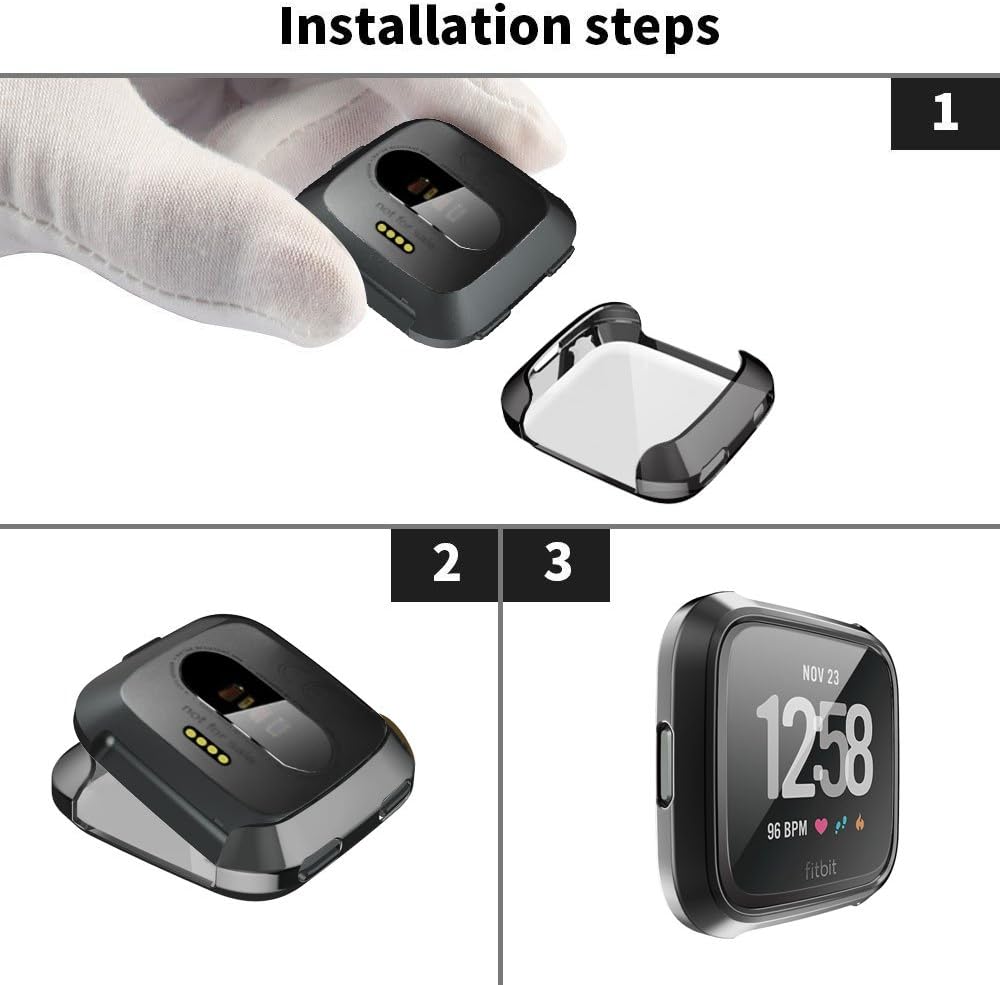 Fitbit Versa Protector Case Cover, Full Frame Screen Protector Soft Slim TPU Shell Case Flexible Anti-Scratch Bumper Cover for Fitbit Versa Fitness Smart Watch, Women & Men
