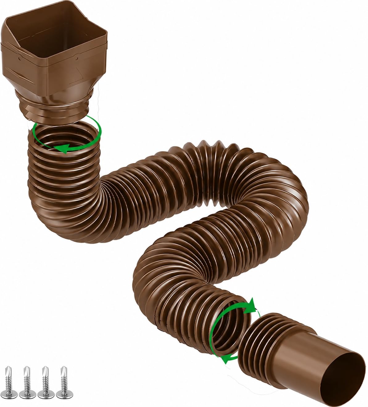 Photo 1 of 1 Pack Brown Rain Gutter Downspout Extensions, Gutter Extender for Rainwater Drainage Flexible, Down Spout Drain Extension Pipe, Extendable from 21 to 62 Inches