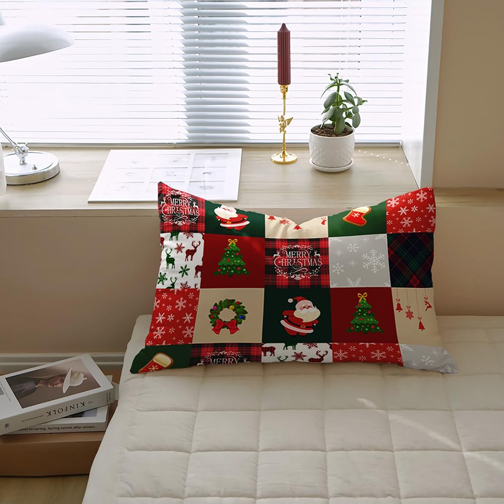 Lunoroey Christmas Bedding Duvet Cover Set Kids Boys Girls Santa Christmas Tree Reindeer Print Plaid Quilt Cover Comforter Cover Bed Sets Gift for Xmas Double 200x200 cm - Image 3