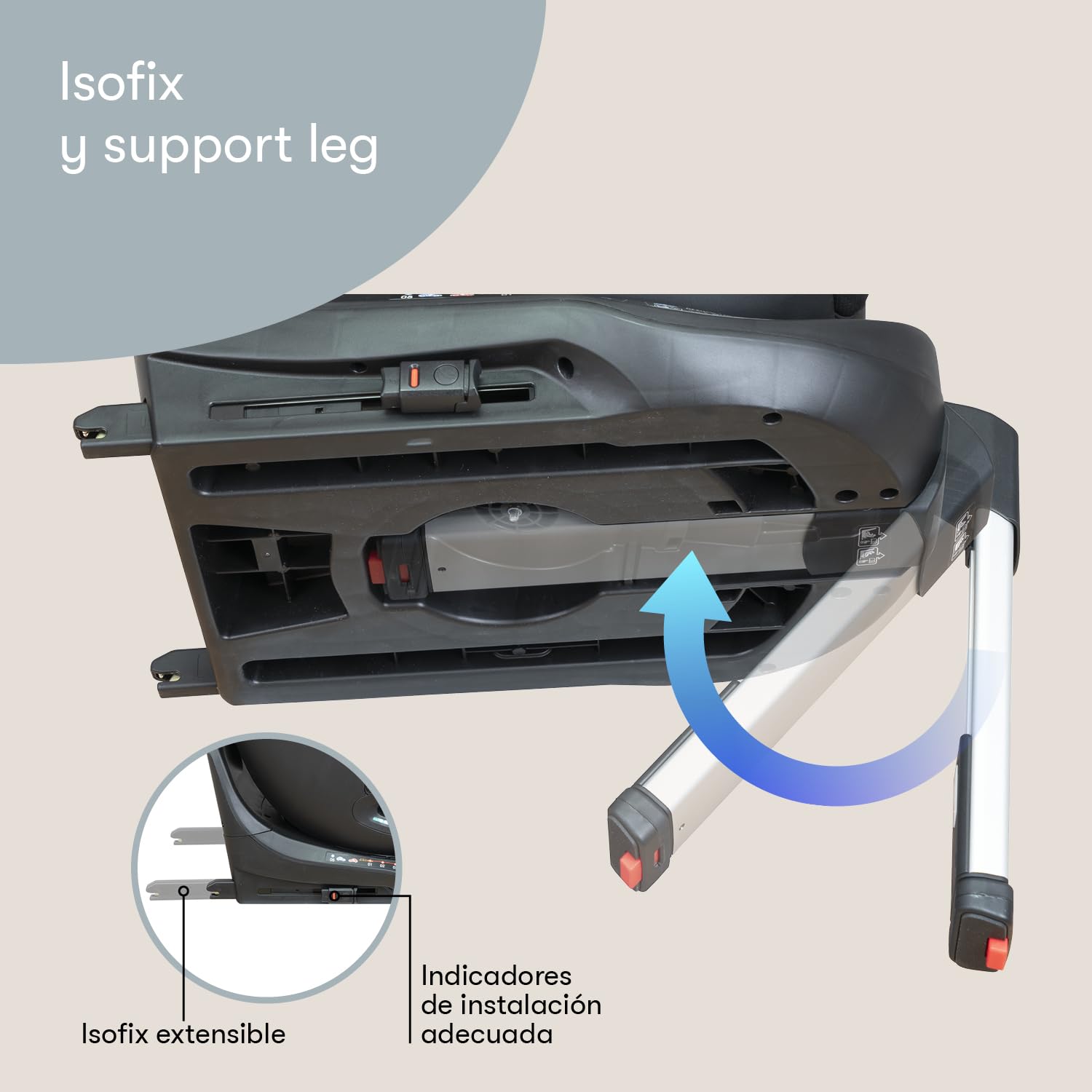 Casualplay - Silla de coche bebé Kora i- Size giratoria con isofix y pata de apoyo, grupo 0 1 2 3 de 0 a 12 años o de 40 a 150 cm altura y apta para llevar a contramarcha hasta los 105cm (Deep grey)
