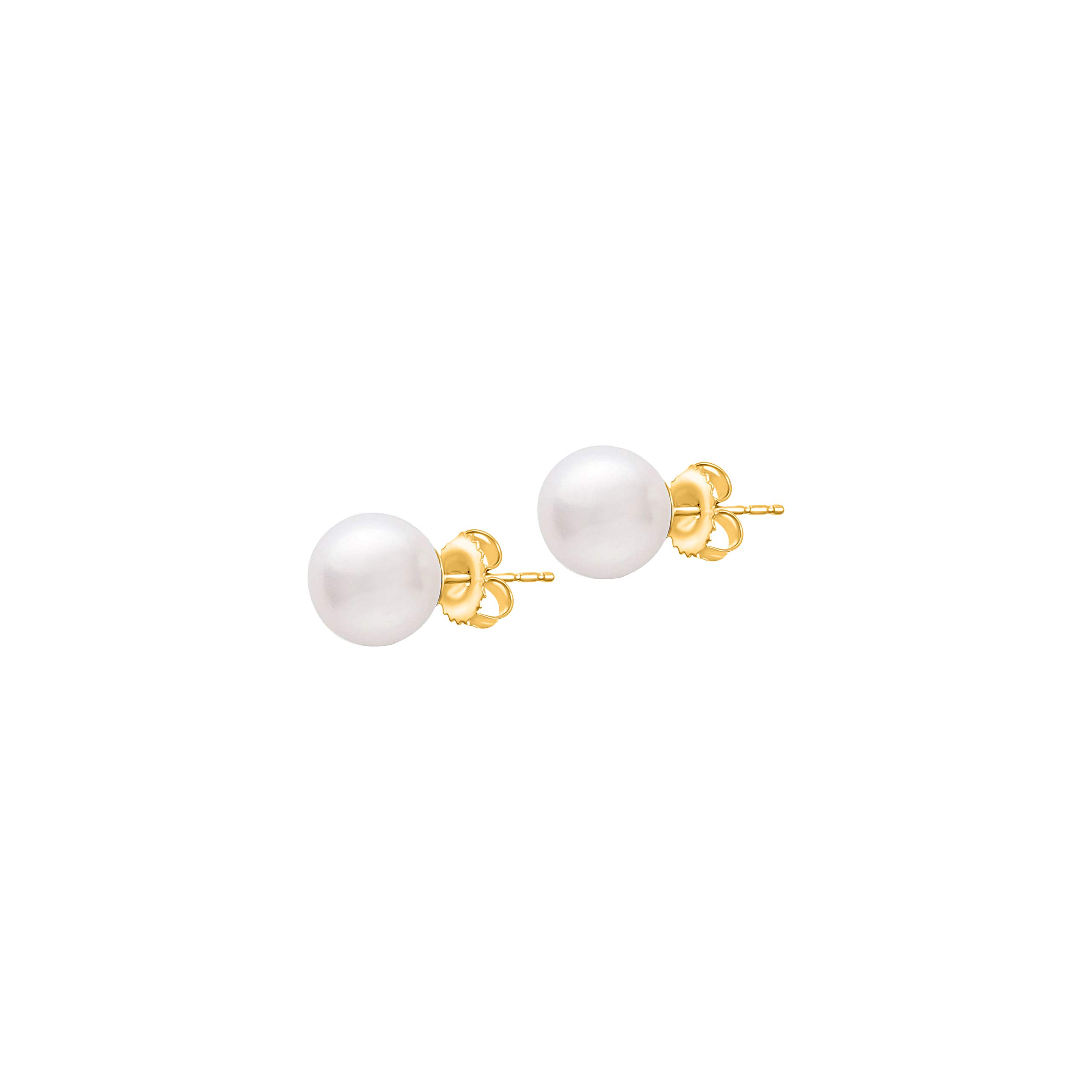 Blue Ocean Pearls14K Gold AAAA Round White Freshwater Cultured Pearl Classic Bridal Stud Earrings - Choice of Pearl Size
