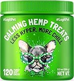 Calming Hemp Treats for Dogs Made in USA Organic Hemp Natural Separation Aid Helps Barking, Chewing, Thunder, Fireworks, Aggressive Behavior Soothing Stress Relief Natural Relaxation 120 Chews