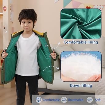 XIFAMNIY Kids Thicken Hooded Jacket Warm Winter Coat Windproof Outwear for Boys Padded Jacket Cool Casual 5-10T