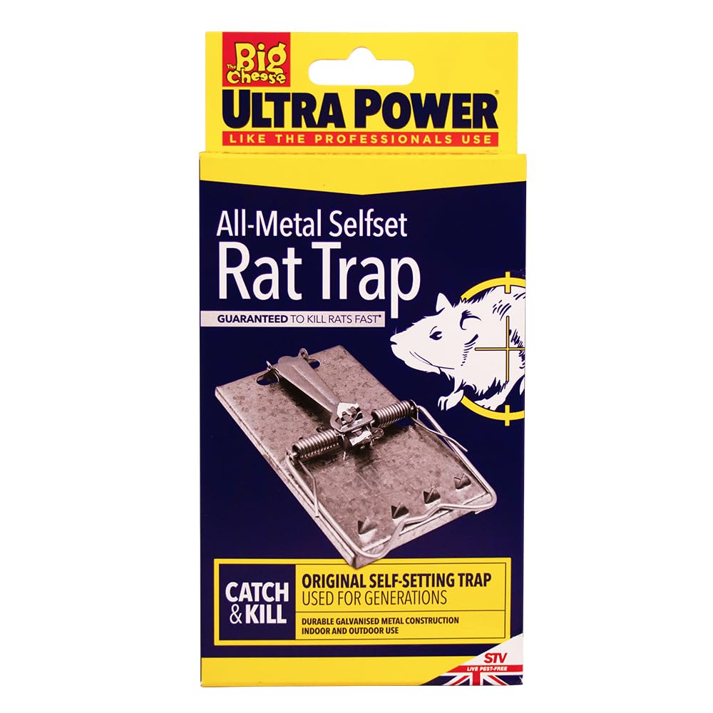 The Big Cheese Ultra Power All-Metal Selfset Rat Trap, Weatherproof, Galvanised Steel, Powerful Mechanism, Reusable, Self-Setting