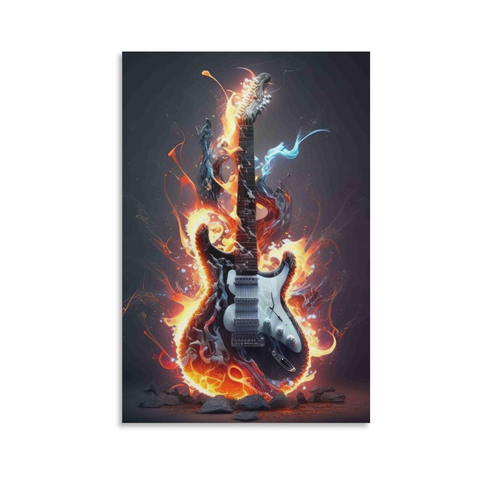 DHBANEIOK Electric Guitar Fire Poster Artwork Canvas Prints Picture Modern Wall Art Picture Wall Hanging for Office Gym Living Room Decor 16x24inch(40x60cm)