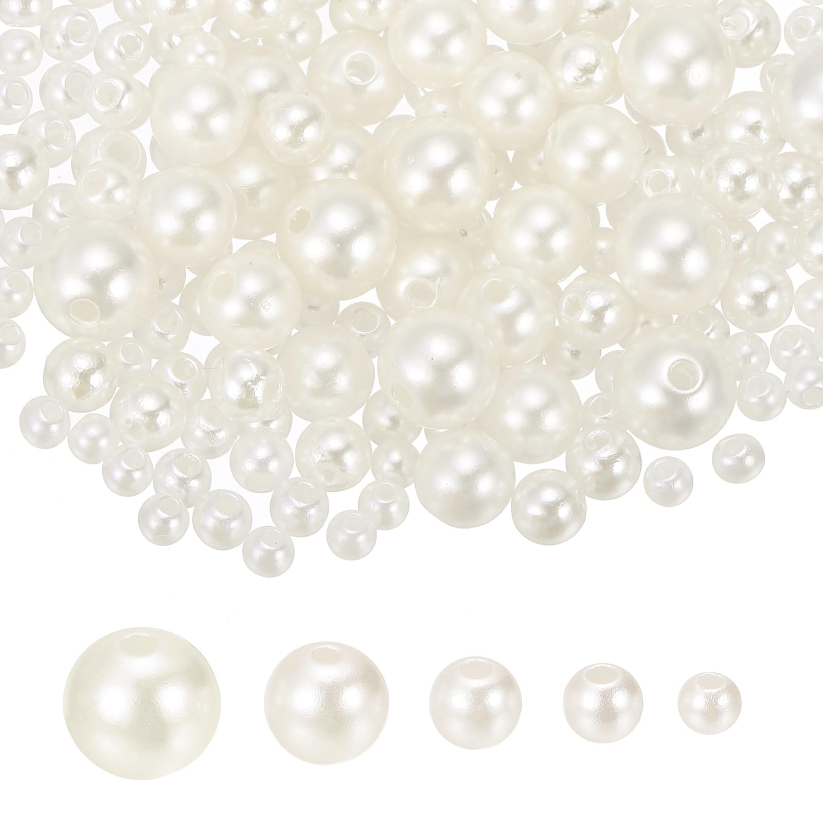 sourcing map 1064PCS Pearl Beads for Jewelry Making, 4/5/6/8/10mm Small Round Pearl Beads with Holes for Craft Bracelet Necklaces Vase Filler, Beige