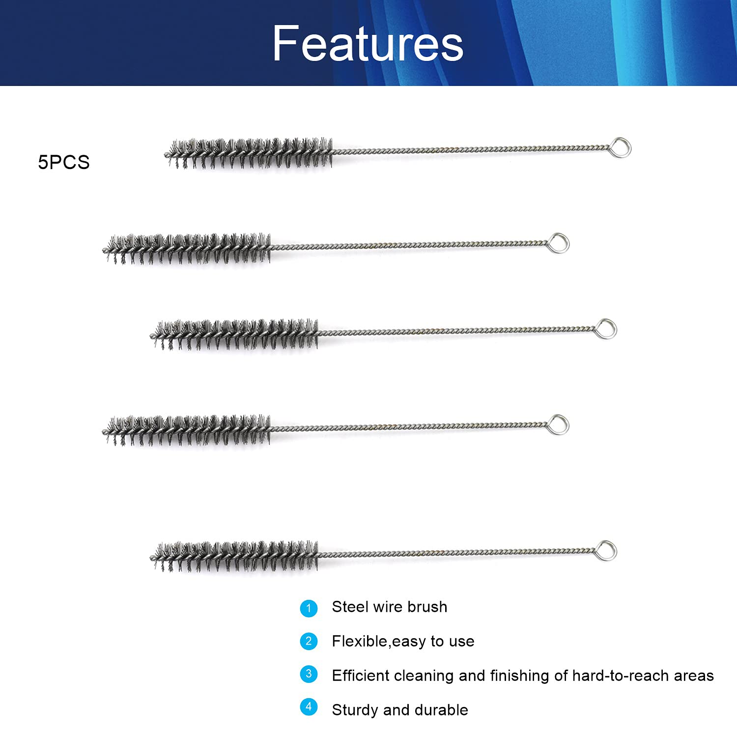 Auniwaig Tube Brush 0.8inch Diameter Pipe Brush 12inch Length Steel Wire Tube Cleaning Brush for Pipes Straws Bottles 5pcs
