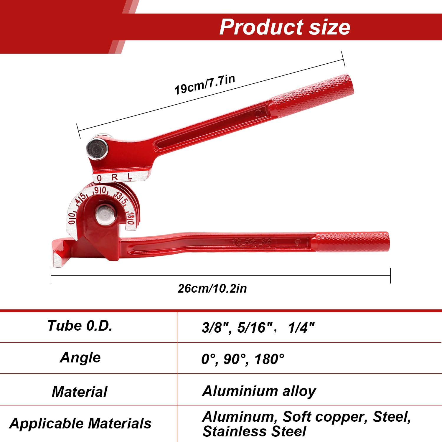 mxuteuk Cintreuse de tubes 1/4" 5/16" et 3/8" (6 mm, 8 mm, 10 mm), 180 °, 3 en 1, pour tubes en cuivre, laiton, aluminium et tubes en acier fins