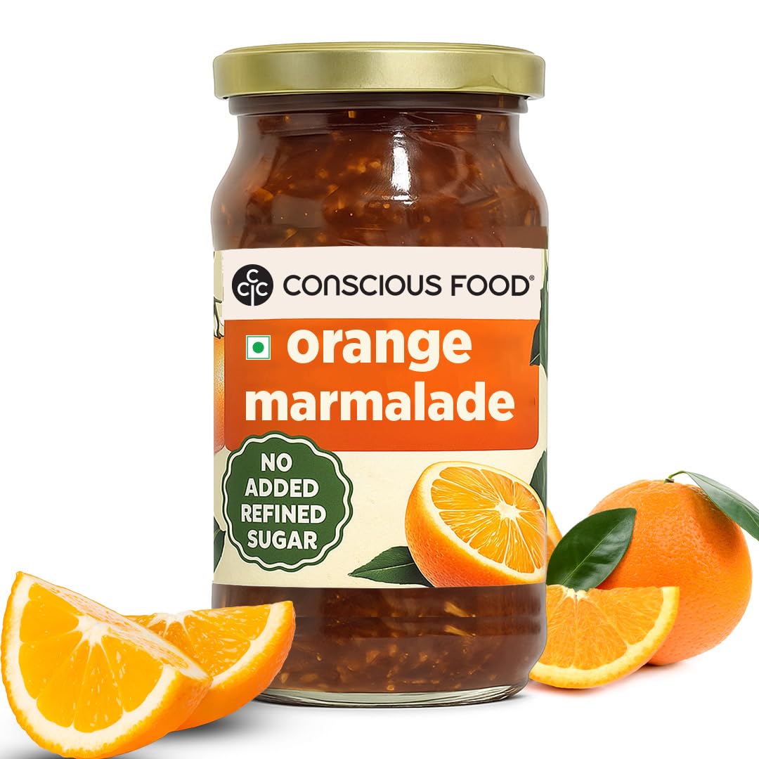 Conscious Food Orange Marmalade | 250gm | Made with Whole Orange Peel & Pulp | Sweetened with Forest Honey | No Added Refined Sugar, No Preservatives | Healthy Jam