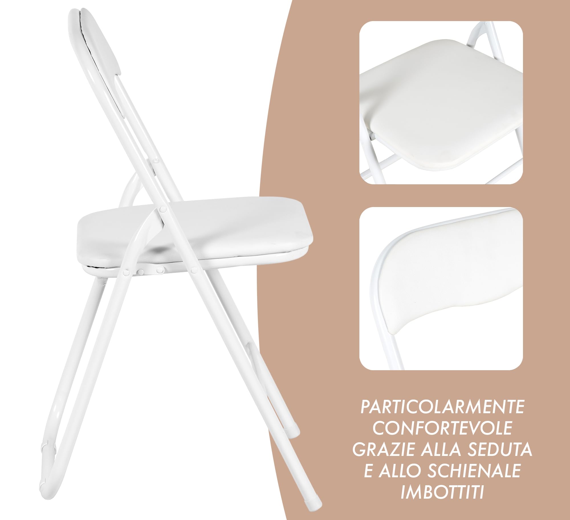 Set 6 Sedie Pieghevoli Sedia Cucina Robusta Struttura In Metallo Seduta Comoda In Simil Ecopelle Sedute Poltrona Per Ospiti Campeggio Sala Riunioni Ufficio Pieghevole Salvaspazio Scrivania - Bianco