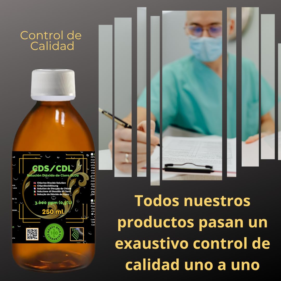 CDS/CDL 3 000 ppm | Lot de 2 x 250 ml - (500 ml) - Solution de dioxyde de chlore dans une bouteille en verre ambre avec bouchon de sécurité et doseur en cadeau | Haute pureté