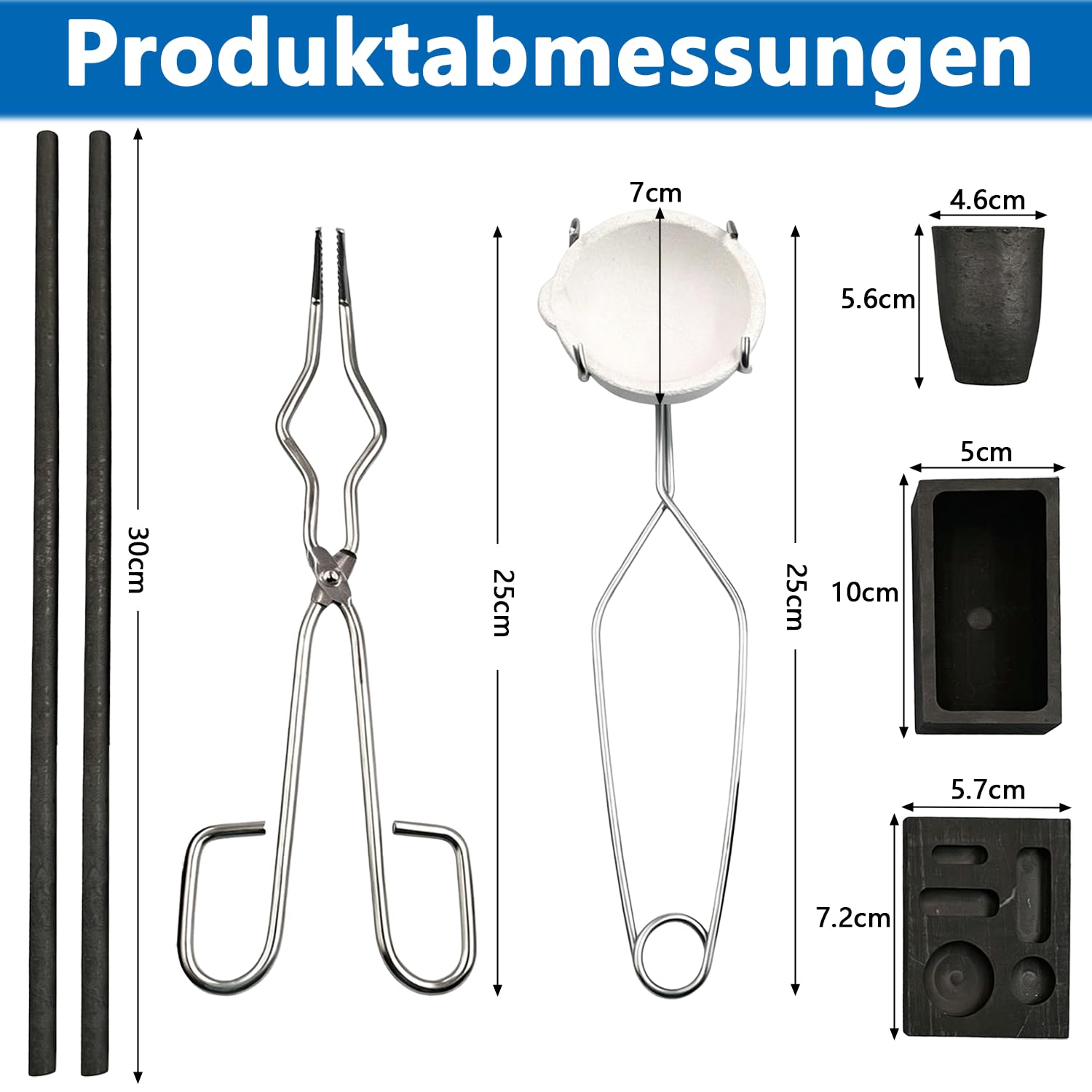 8 Stück Gold Schmelzen Set, Graphit- & Quarztiegel Set mit Gießform, 5-in-1 Graphitbarrenform, Tiegelzange & 2 Rührstäbe, Metall Schmelzen Kit für Schmuckherstellung, DIY Gold Silber Schmelzen