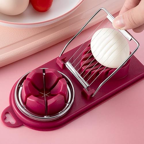 Egg Slicer, Egg Cutter For Hard Boiled Eggs Heavy Duty For Strawberry, Kitchen Accessories Multifunctional Egg Cutter Professional 2 In 1 Food Grade Household Stainless Steel Wires (Rose Red) #TOP6