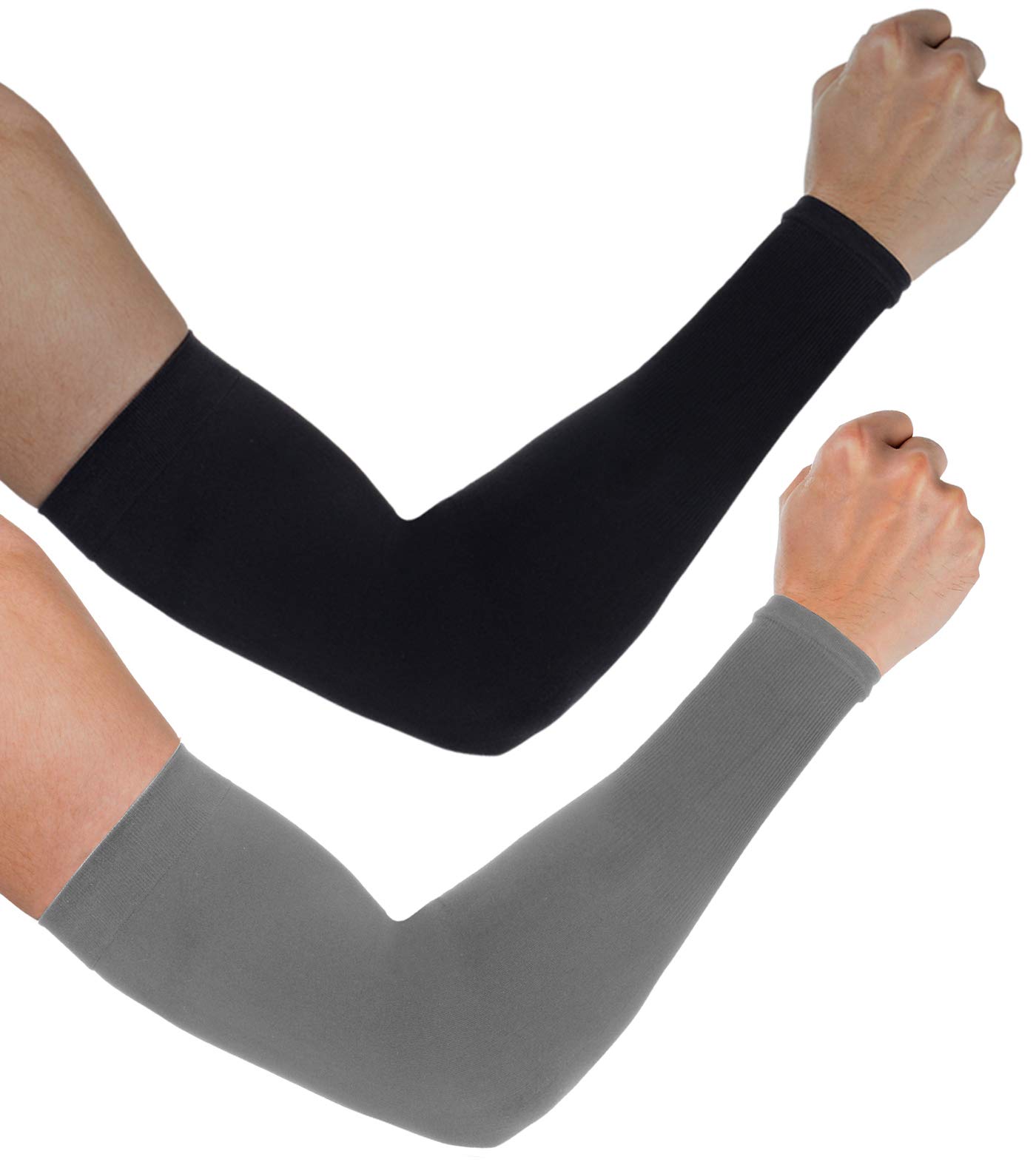 Aegend2 Pair Sun Protection Cooling Arm Sleeves Sun Sleeves for Men Women Youth, Black & Deep Grey