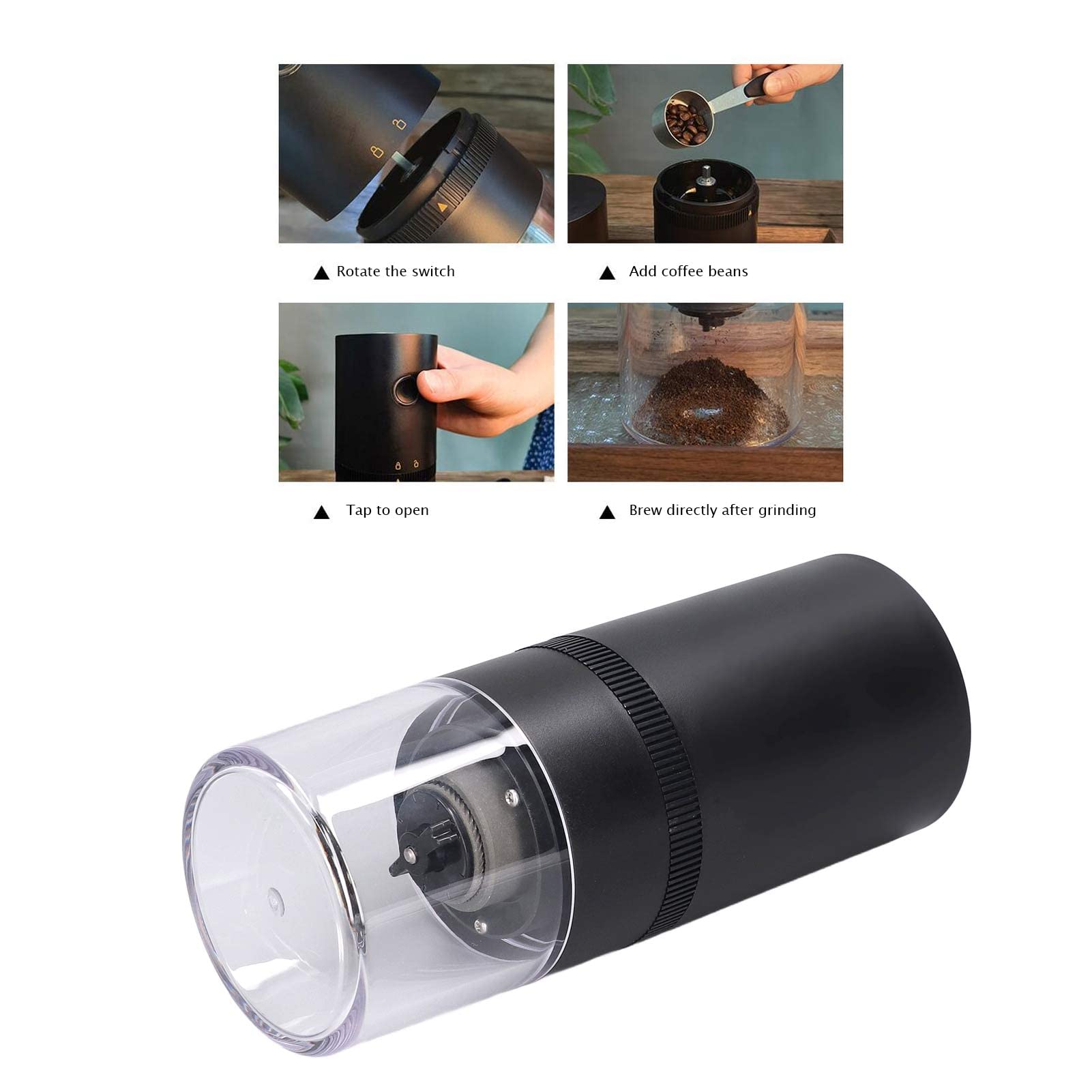 Molinillo de café BuyWeek, molinillo de café eléctrico, pequeño molinillo de café automático recargable, molinillo de café expreso(Negro)