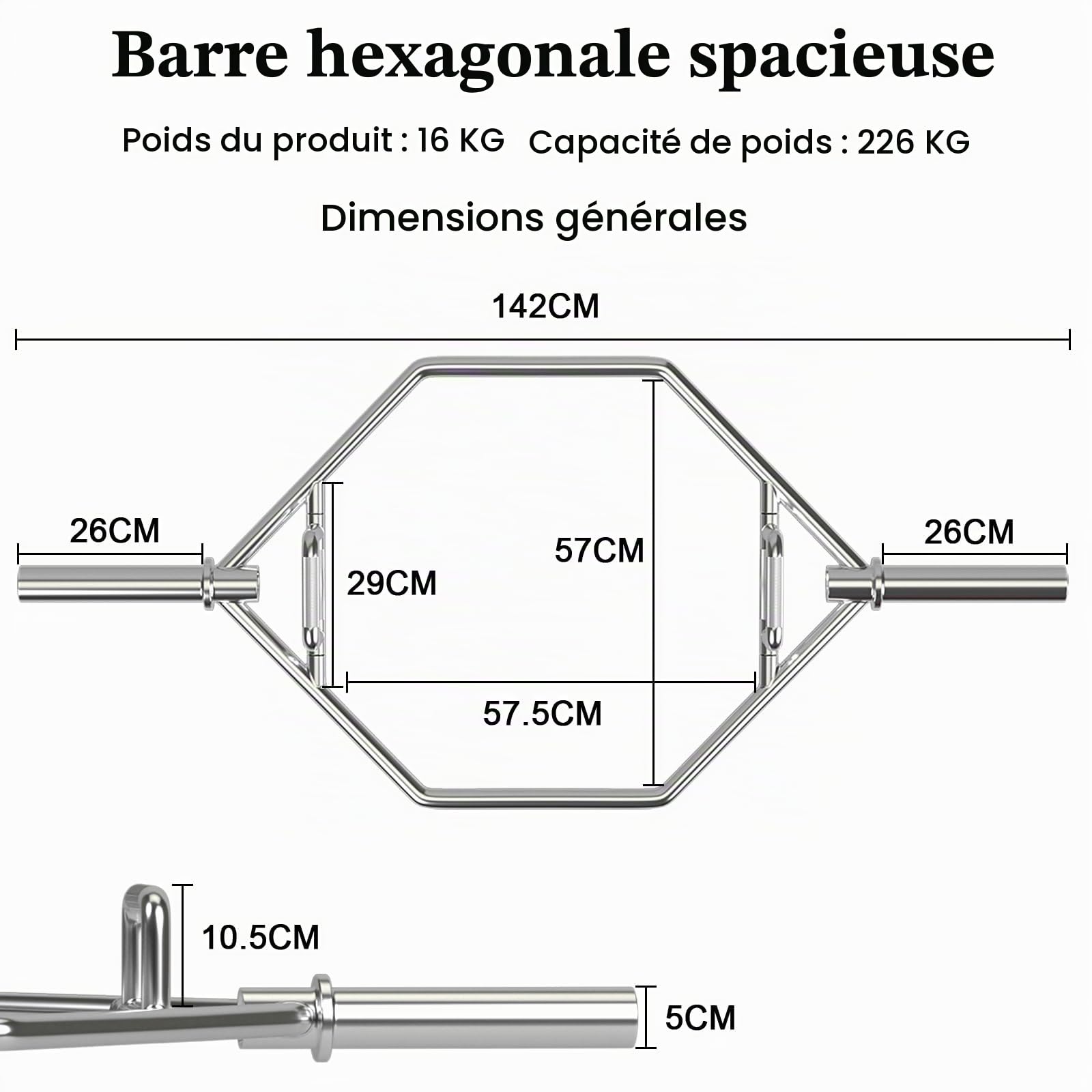 KOMFOTTEU Trap Bar Barre Haltères, Haltères Ø 50 mm, Charge 363KG