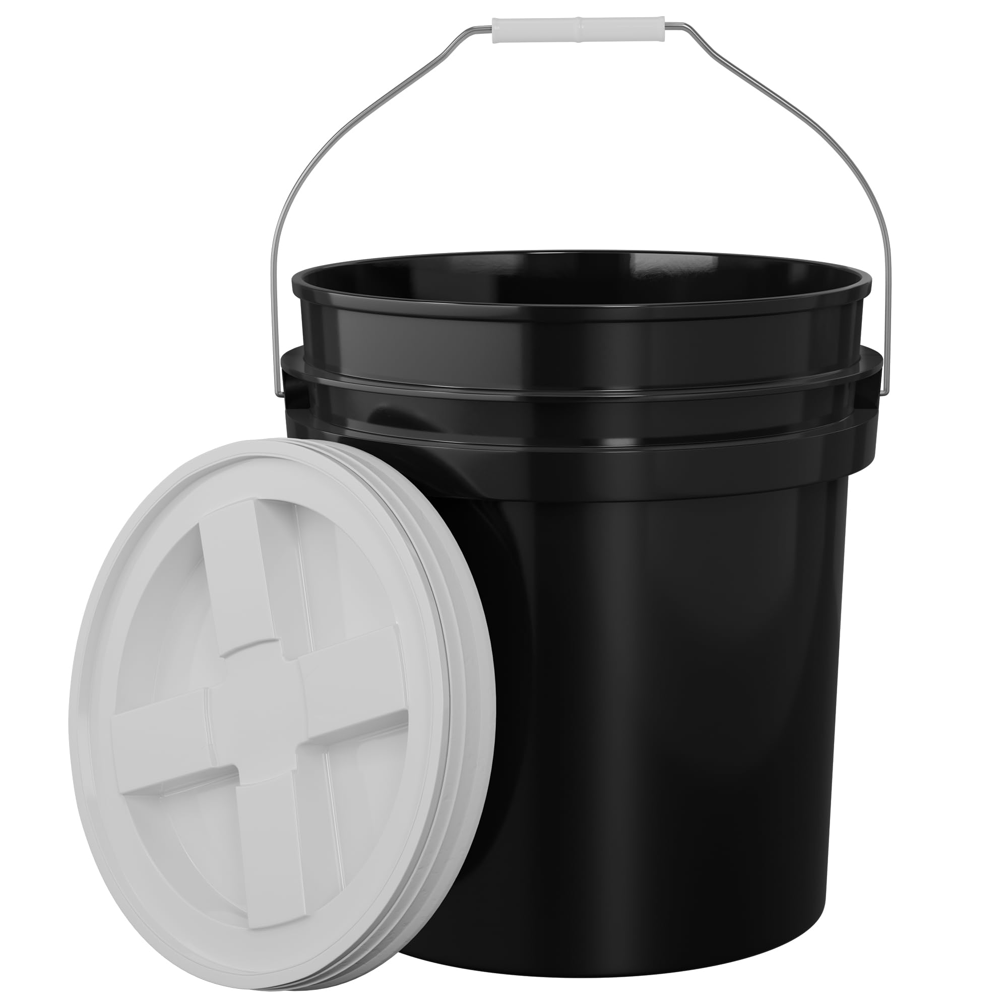 5-Gallon Black Bucket Pail with Gamma Seal Screw on Airtight Lid, Metal Handles with Plastic Grip for Easy Carrying, Easy Stack and Store, Heavy-Duty 90MIL Extra Durable, Food Grade, BPA Free - 1 Pack