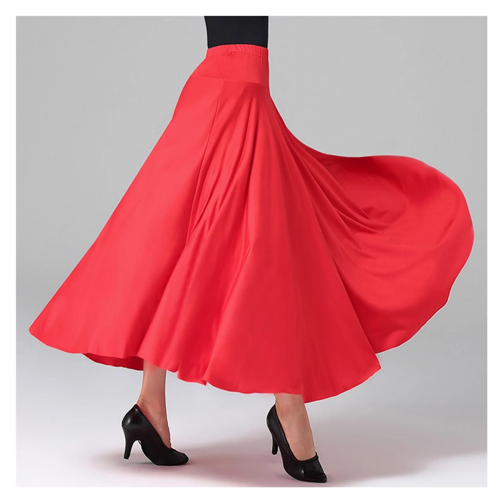 Falda de Baile de salón for Mujer, Falda Larga Lisa, Cintura Alta, Cintura elástica, Volantes, Disfraz de actuación(Pink,6XL)