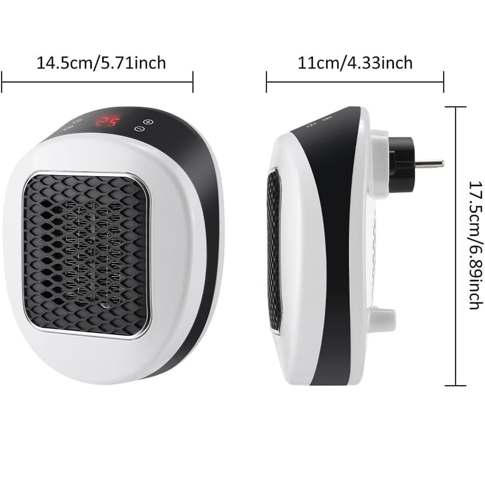 Calefactor Portátil Luna para Dormitorio Y Oficina, Mini Enchufable con Mando A Distancia, Calentamiento Cerámico Rápido En 3 Segundos Temporizador De 12 Horas Black