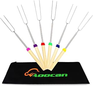 Aoocan Marshmallow Roasting Sticks Set of 6 Smores Sticks for Fire Pit, Telescoping Rotating Smores Skewers - Hot Dog Roasting Sticks for Campfire, Camping, Bonfire and Grill