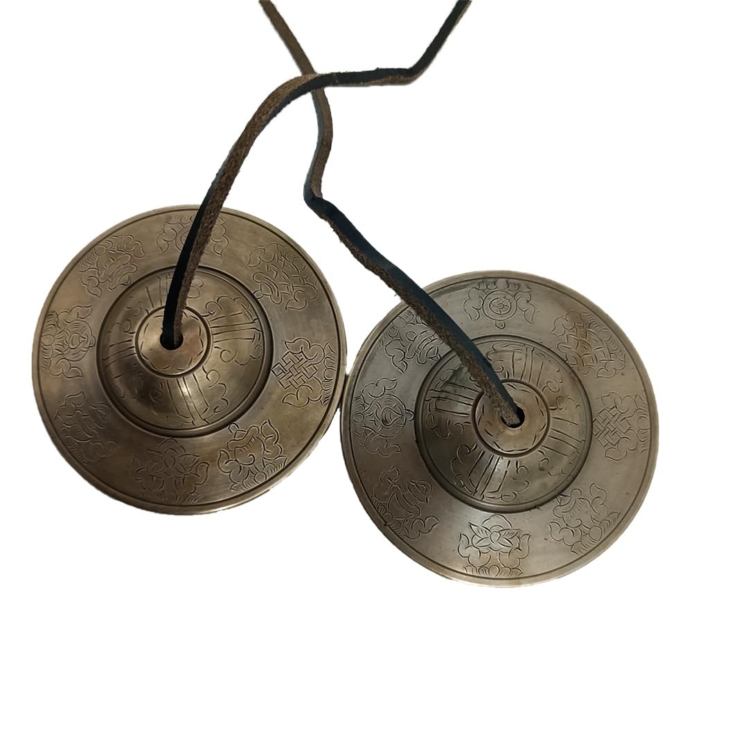 Tibetische Tingsha Becken Glocken Handgefertigte Tibetische Meditation mit buddhistischen Symbolen Tingsha Reine Bronze Tingsha Glocke Yoga Meditation Chimes ca 3,5 Zoll mit Asthamandap Craved