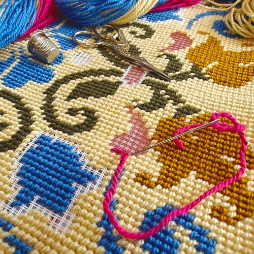 Image of Brvsk Ornamental Needlepoint Kit for Adults and Beginners - Byzantine 16″ x 16″ with Clear, Precise Printed Design on Cotton Canvas; Includes 2 Needles, Yarn, and Easy-Read Chart