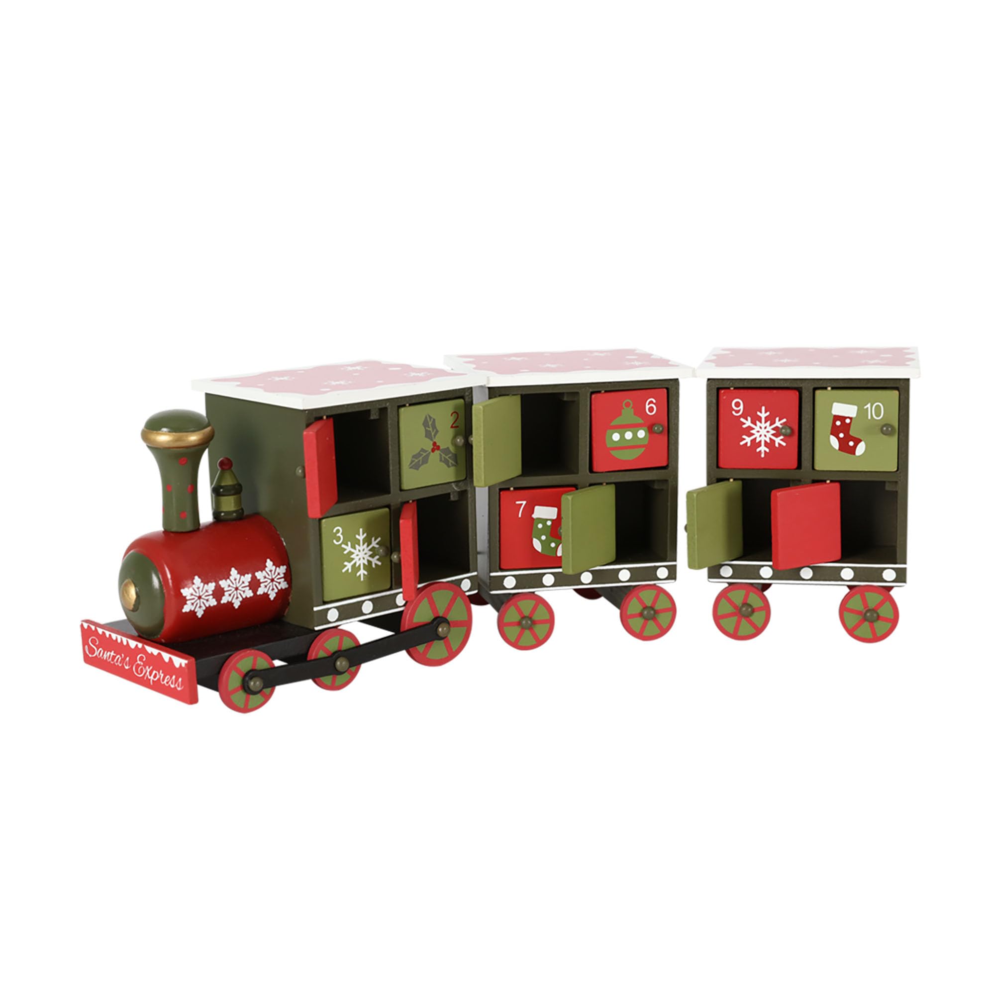 PE Calendario de Adviento de madera de Navidad con 24 cajones, calendarios de Navidad para niños y adultos, cuenta regresiva de Navidad, decoración tradicional (tren rojo y verde)