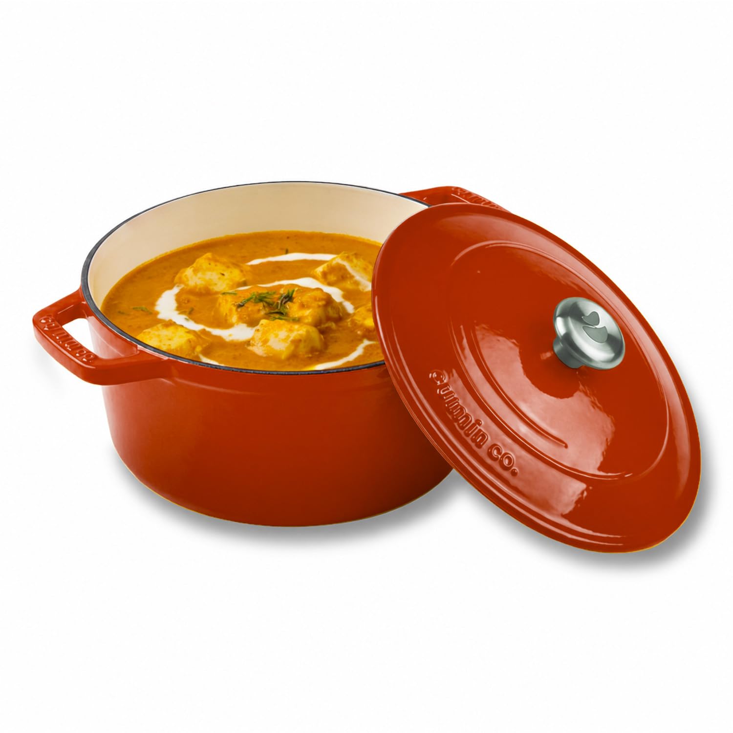 CUMIN CO. Enamel Cast Iron Dutch Oven 5L, 26 cm | 10 Years Warranty | Non Toxic Non Stick Biryani Pot with Lid | Heavy Bottom | Induction & Gas Compatible | Chemical Free Coating | Color: Rust