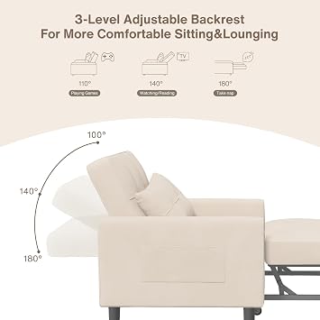 Aiho 3-in-1 Convertible Sleeper Sofa Bed with Adjustable Design, Beige