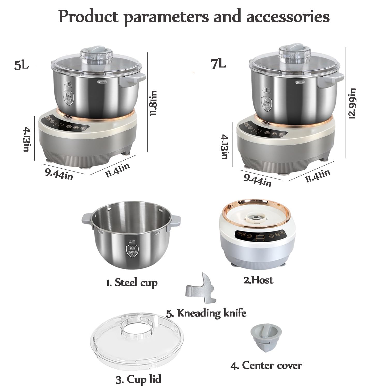 DarkSwan Machine pétrir pâte avec Fonction Fermentation, Machine Salade Acier Inoxydable 304 avec chronométrage par Micro-Ordinateur, capacité 7L, mélangeur pâte Conception divisée,7l