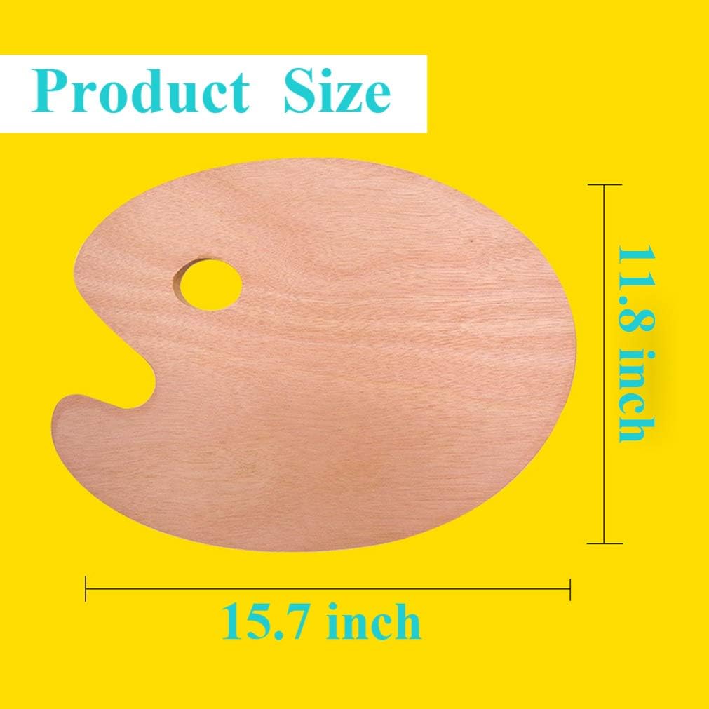 Large Wooden Paint Palette, Painting Palette, Artist Wood Paint Palette, 16 x 12 inches, Oval Shaped Wooden Non-Stick Oil Paint Palette, Mixing Easy Clean Art Paint Pallet (2 PCS)