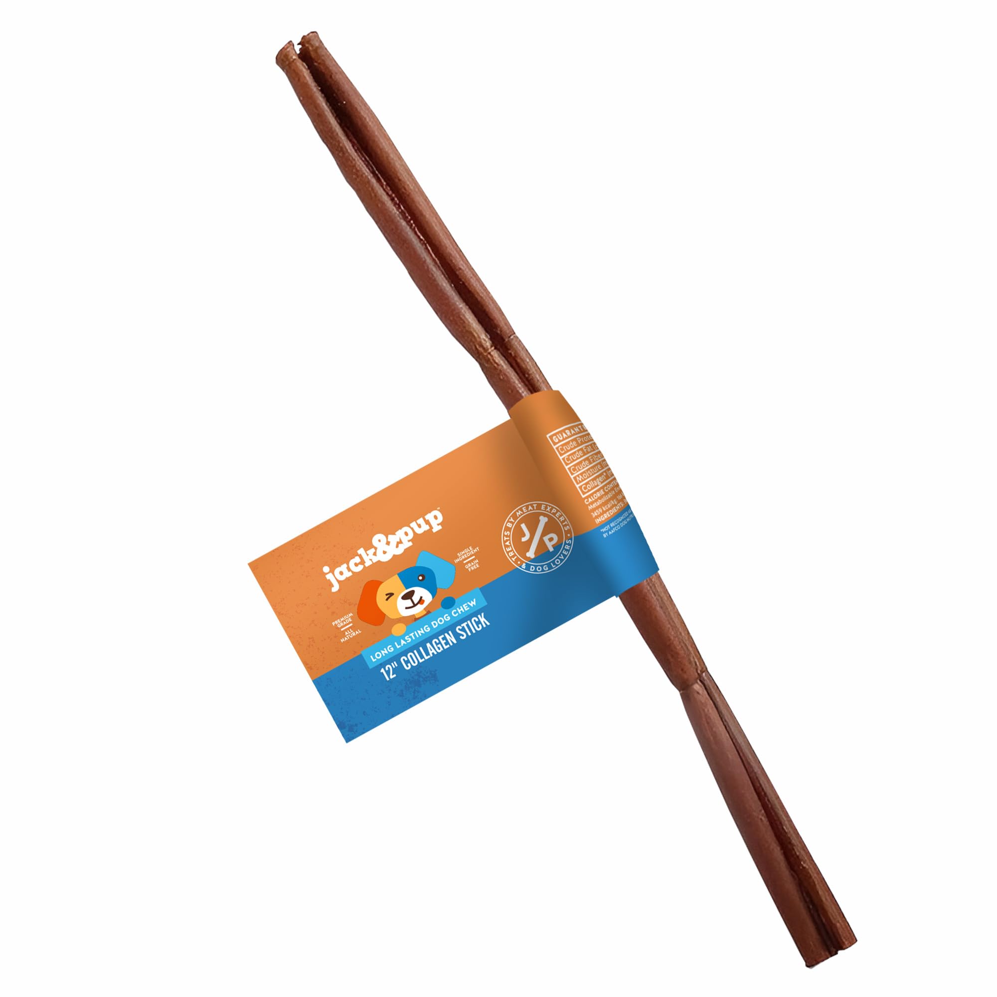 Jack&Pup 12" Beef Collagen Sticks | Rawhide Free, Long Lasting Dog Chews | Healthy Single Ingredient Treats for Medium Dogs | Bully Stick Alternative (1 Pack)