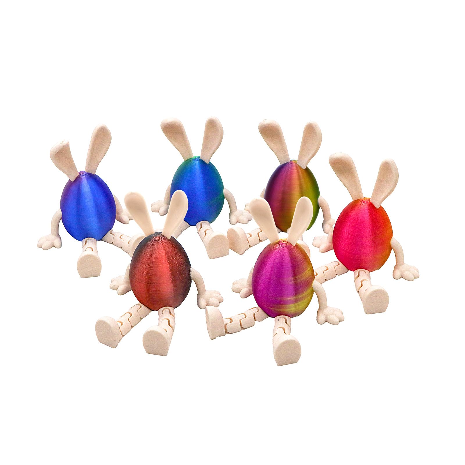 Llhong Bunny Ears 6 Pack Easter Bunny Egg Figurines, 8X6cm Colorful Metallic Egg Bunny Statues With Flexible Joints, Cute Easter Table Decorations For Home, Office, (Bunny Ears)