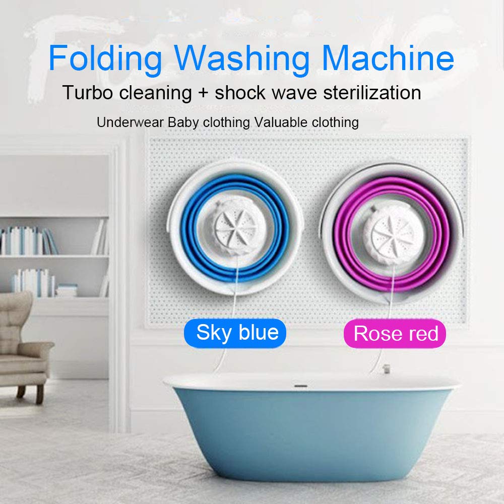 Lavadora Mini Turbo Portátil con Bañera Plegable Lavadora Ultrasónica De Turbina Lavadora De Viaje con Alimentación por USB Camping Apartamentos Dormitorio RV Viaje De Negocios (Red)