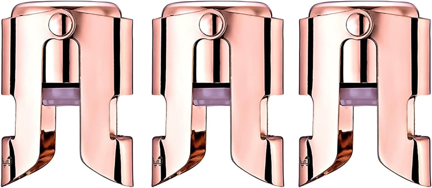 OWO Champagne Stopper with Stainless Steel, Decorative Champagne Saver Vacuum Plug with Food Grade Silicone, Reusable Bottle Sealer Keeps Champagne Fresh, Best Christmas Day Gift (3pack set)