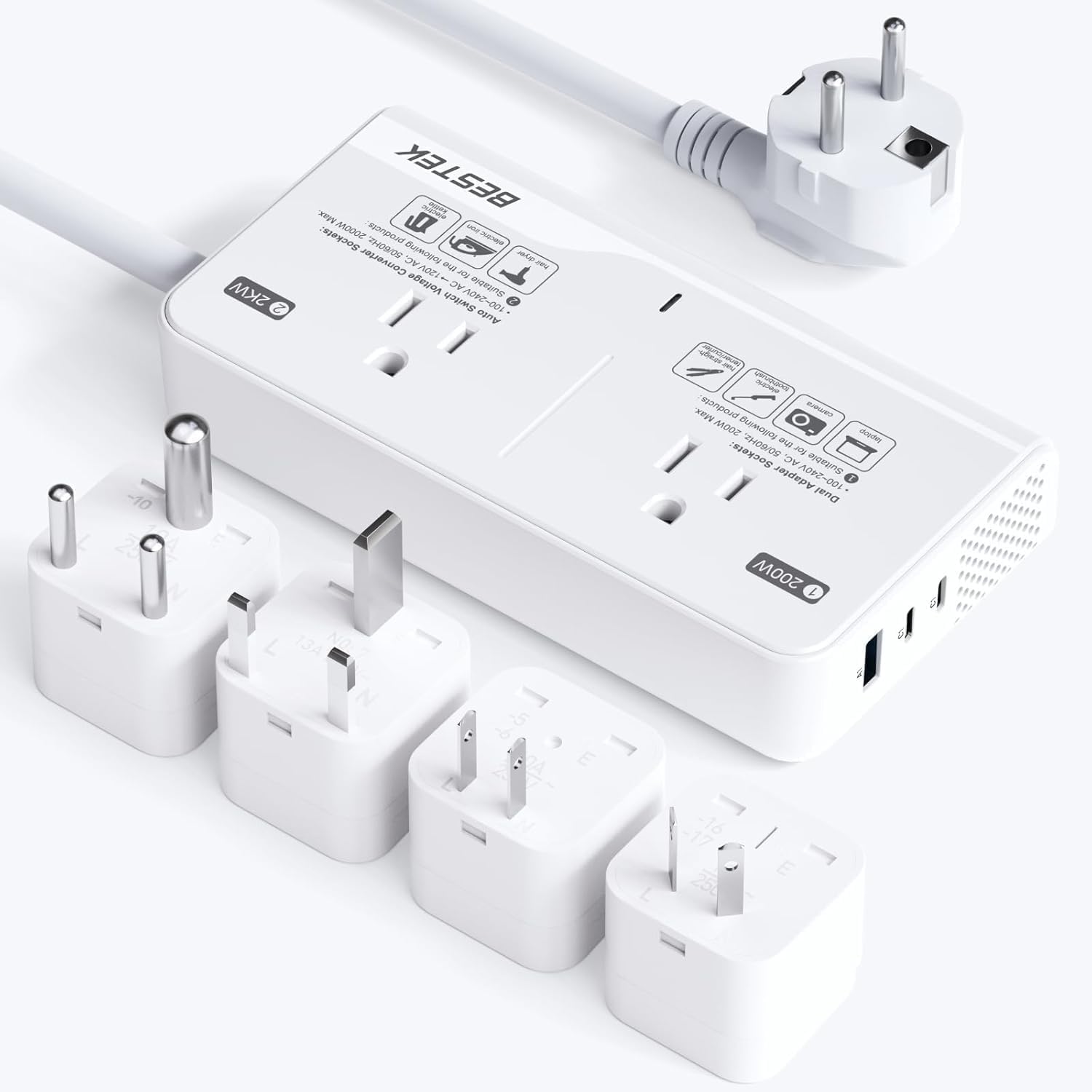 BESTEK 220V to 110V Converter for European Travel - 2000W Voltage Converter US to Europe with PD Chargers