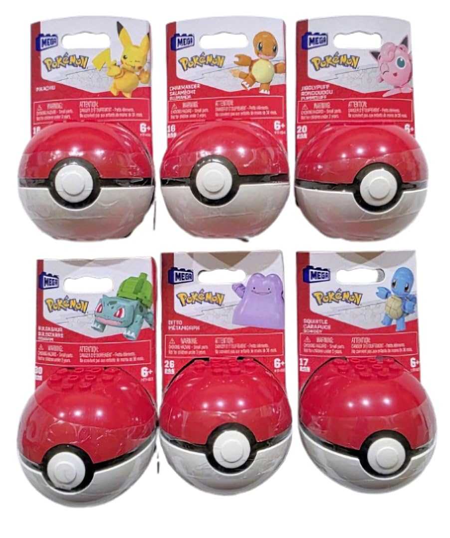 Mega Pokémon Poké Ball Building Kit, Includes Bulbasaur, Charmander, Ditto, Jigglypuff, Pikachu, Squirtle, Ages 6+, GFC85-963F