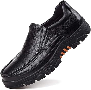 2023 Mens Cow Leather Fashion Genuine Shoes Waterproof Comfy Non Slip Soft Slip On Casual OxfordsBlack,8