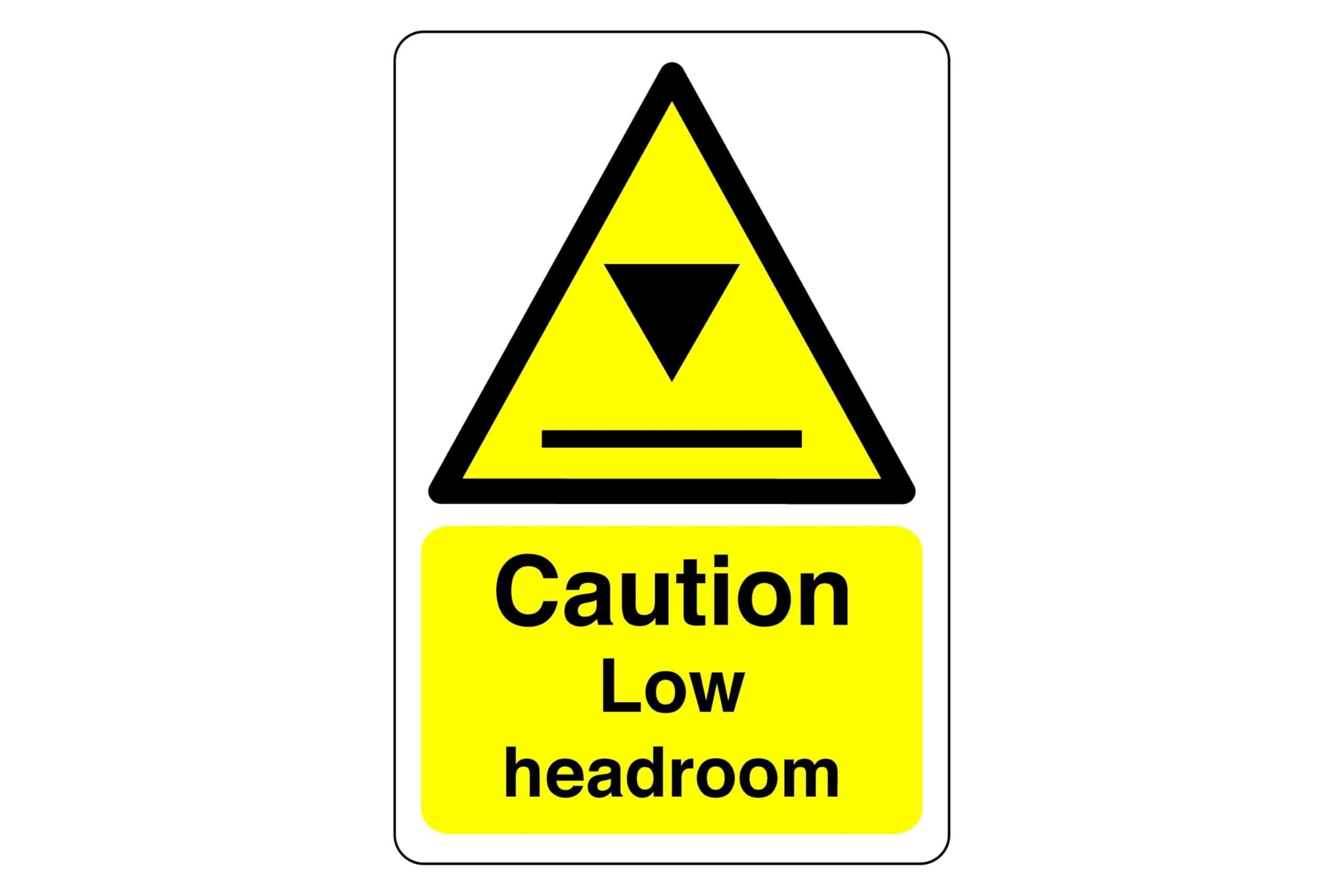 Caution low headroom sign- 3mm Aluminum Dibond high-visibility and durability for indoor/outdoor usage (300mm x 200mm) Ensures Safety Within 7m Viewing Distance.