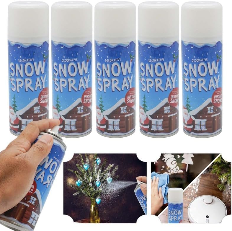 5 Pack Christmas Snow Spray Cans, 250ml White Artificial Fake Snow