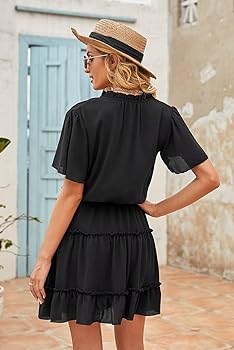 ワンピース AKEP Women Short Skirts GOKD07101V3 Brown Dokotoo Womens Cute Spring Summer Casual Sexy Deep V Neck