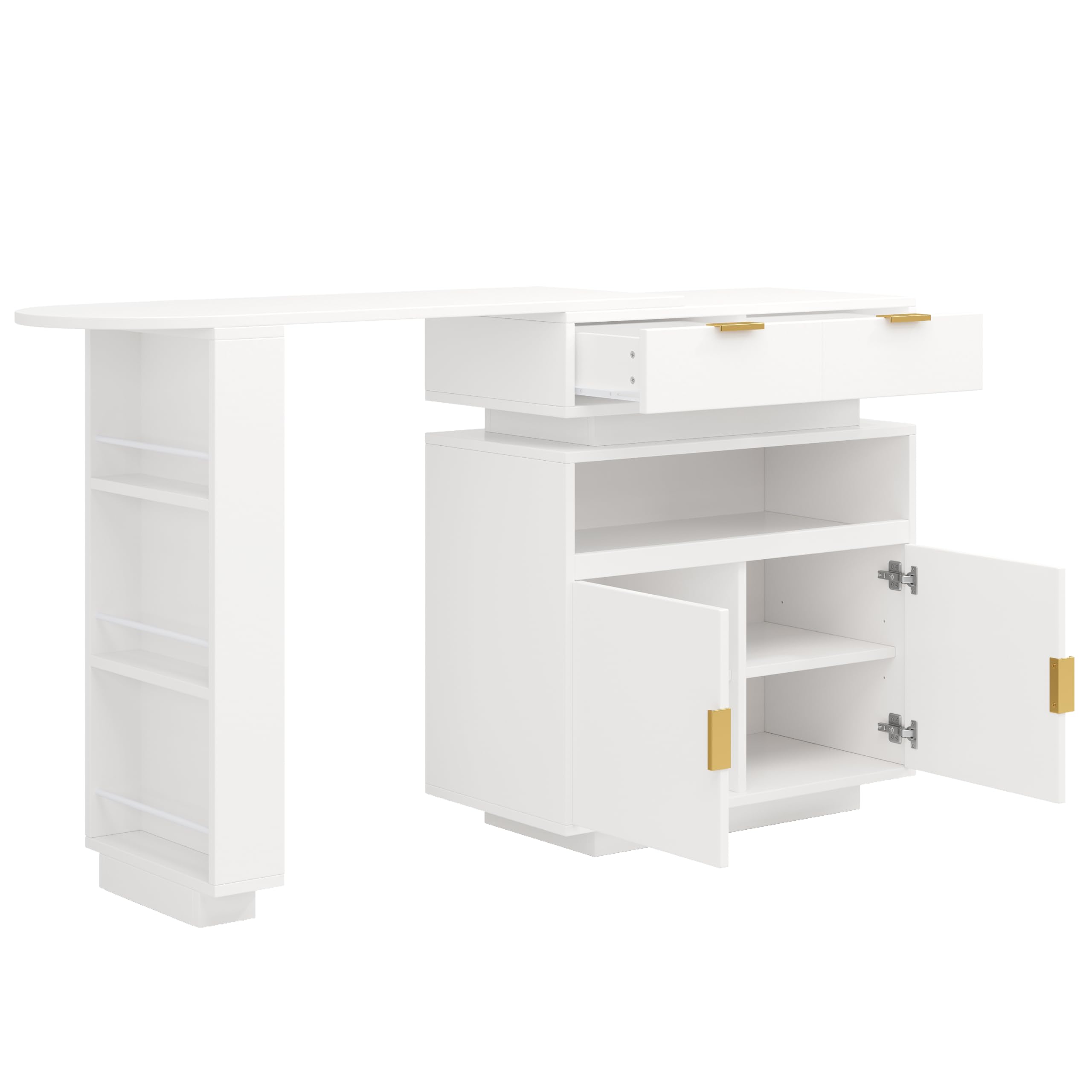 Tavolo da bar allungabile, con spazio di archiviazione, rotazione a 360°, 115-183 x 40 x 99,5 cm, bianco, per cucina e sala da pranzo