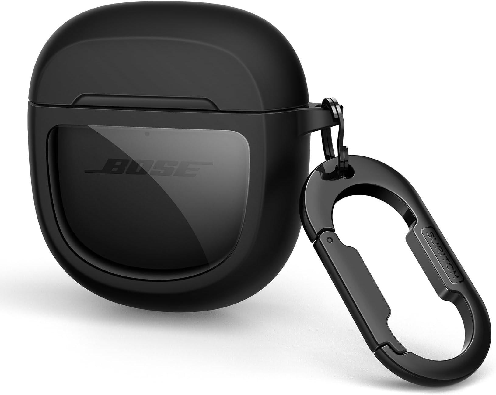 SURITCH Case Compatible with Bose QuietComfort Earbuds II 2022/QuietComfort Ultra Earbuds 2023/Ultra Earbuds (2nd Generation) 2025, Full Body Shockproof TPU Protective Case with Clear Logo Window & Carabiner Keychain, Black