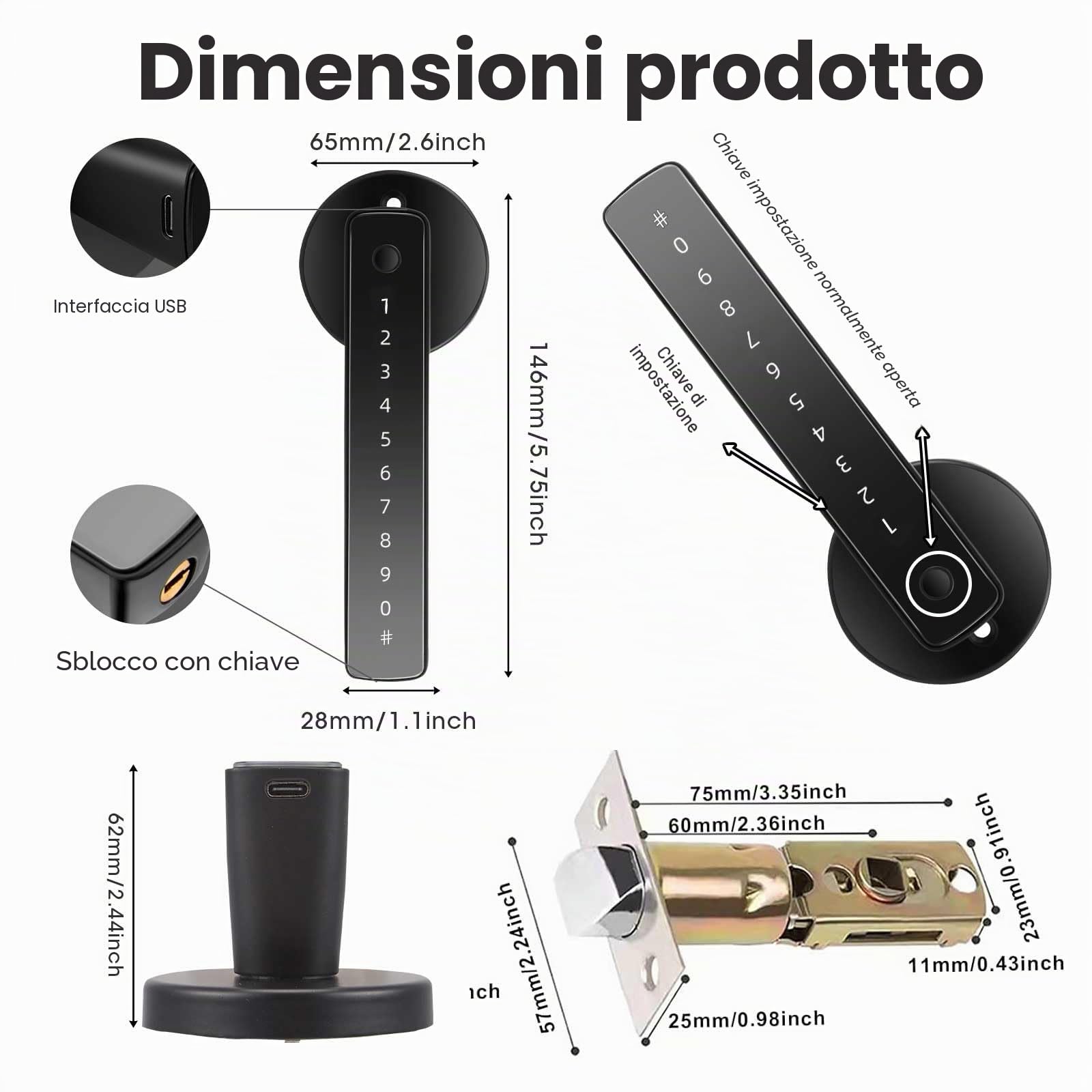 Serratura intelligente della porta, Serratura collegata Wifi Tuya Smart Lock Serratura Elettronico Biometrico Impronte Digitali RFID Scheda Senza chiave APP Telecomando Smart Lock