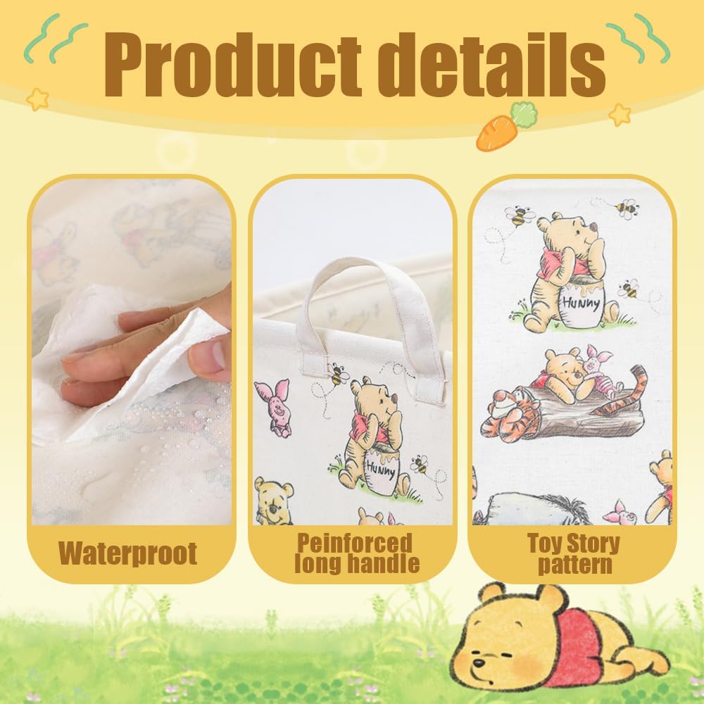 Rectangle Cute Bear Nursery Storage Basket With A Waterproof PE Coating, Foldable Large Canvas Laundry Hamper, Decorative Storage Baskets Suitable For Bathroom and Bedroom (White)