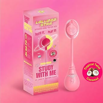 Lollipop Star Music Lollipop Candy Pops - Interactive Audio Sound Candy Suckers, Fruity Hard Candy, Individually Wrapped Novelty Gift for Parties (1PK, Pink, Study With Me)