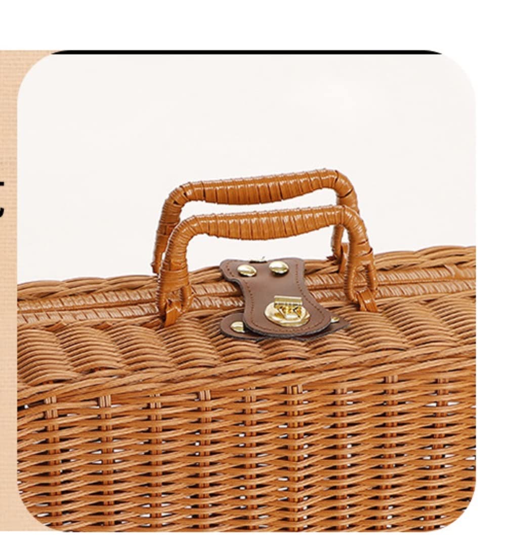 Cestino da picnic in rattan, per esterni, stile country, con doppio manico, per campeggio e conservazione degli alimenti