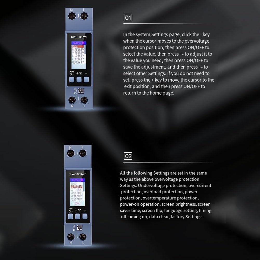 KWS-303WF WLAN DIN Hutschienen Stromzähler 40A, Multifunktionaler Spannungs- Und Strommesser Mit HD Farbdisplay, Fernsteuerung Per App, Energieverbrauchsanzeige, Überlastschutz