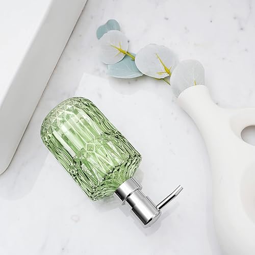 Miniatura 4 de Diamond Design - Dispensador de jabón de vidrio verde de 12 onzas, dispensador de jabón de loción recargable para baño, cocina, jabón de manos,
