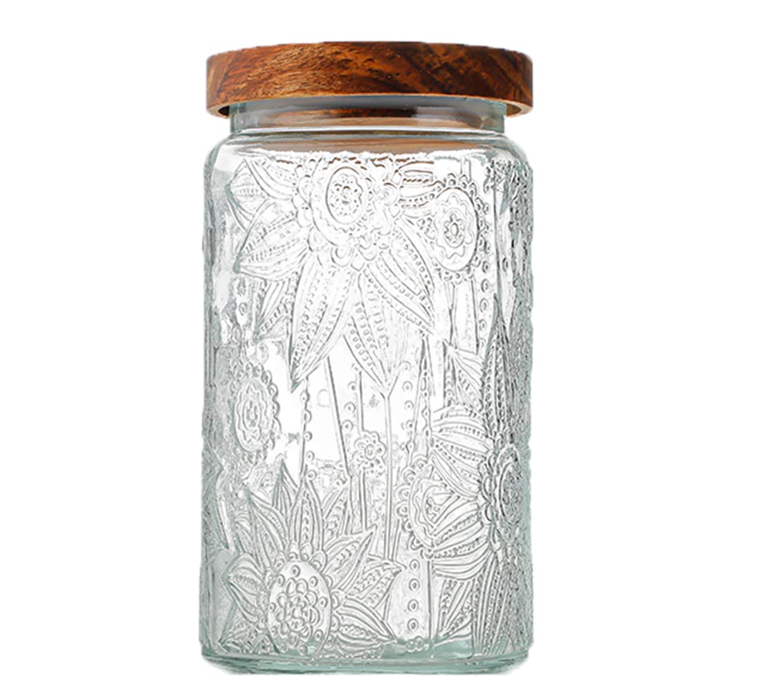 BOCAL DE RANGEMENT EN VERRE AVEC COUVERCLE EN Bois Et Silicone 1700ML